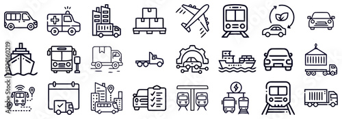 Various vehicles and transportation icons are illustrated in a graphic design