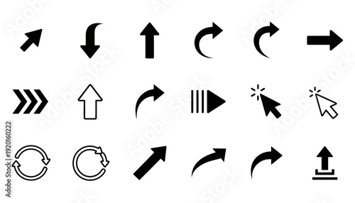 Various black arrows and icons on a white background display