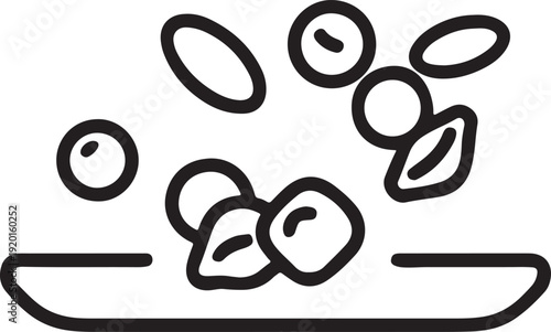 Plate with abstract round shapes and leaves, food illustration