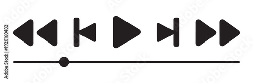 Media player control interface icons with progress bar navigation and playback buttons for video audio design