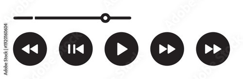 Circular media player button set with progress bar and navigation icons for professional audio video software