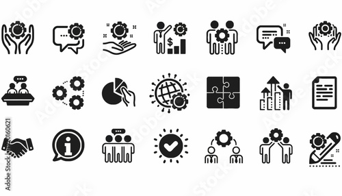 Business communication icons illustrate teamwork and global collaboration