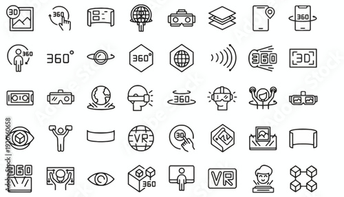 A futuristic virtual reality interface with various icons and symbols displayed on a screen in a technology-driven environment with JSD and AI elements.