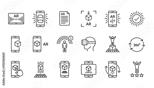 Augmented reality technology icons displayed on various devices in modern setting