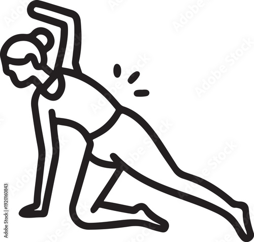 Yoga pose vector illustration showing woman in bird dog exercise with back pain indicator