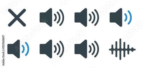 Audio waves and sound volume levels, collection of vector icons showcasing various audio settings and signals