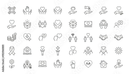 Collection of various emoticon illustrations including heart and people icons
