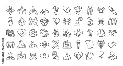 Various icons representing different concepts and objects are illustrated.