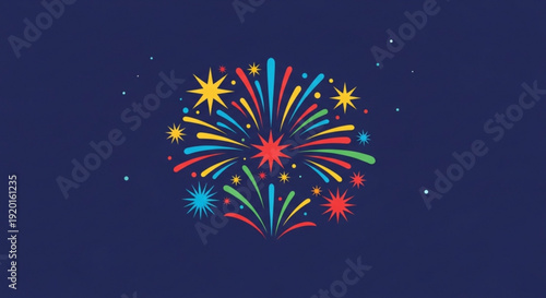 Vibrant colorful fireworks exploding in night sky with stars celebration and festivity concept