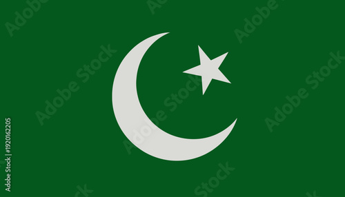 Pakistan flag with white crescent moon and star on green background