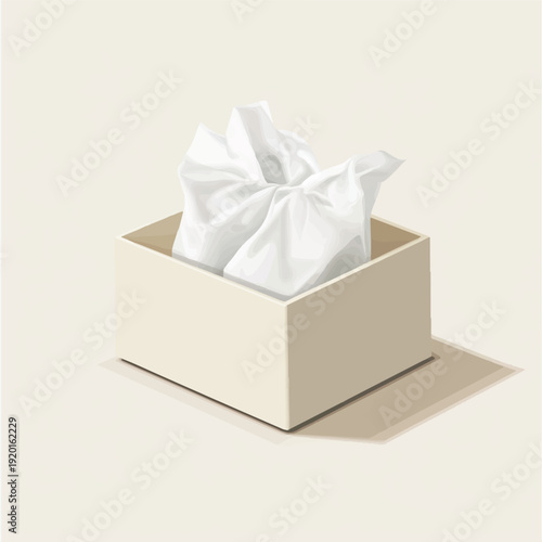  Tissue box with white tissues ready for use on a surface