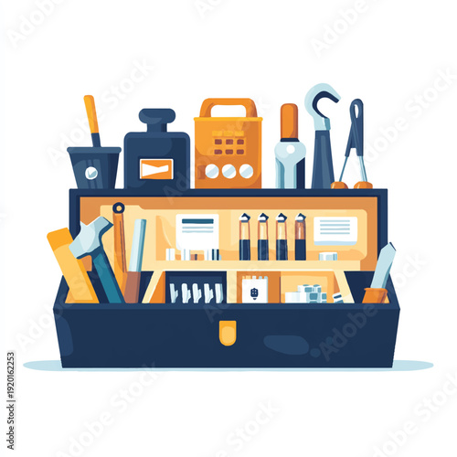Toolbox Illustration with Various Tools and Equipment