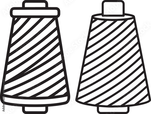 Two spools of thread with striped patterns, representing sewing, crafting, textiles, and DIY projects in a clean graphic style.