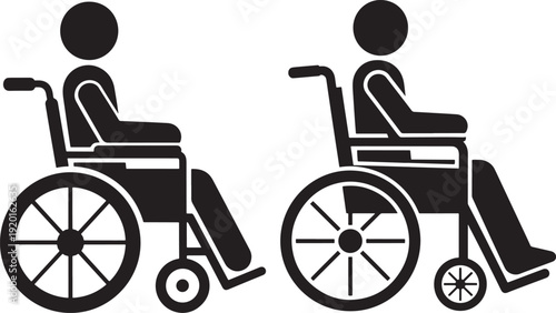 Black and white icons representing two people in wheelchairs, symbolizing accessibility, disability, and mobility.