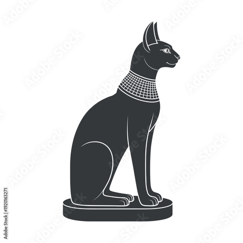 Elegant black silhouette of an ancient egyptian cat goddess bastet