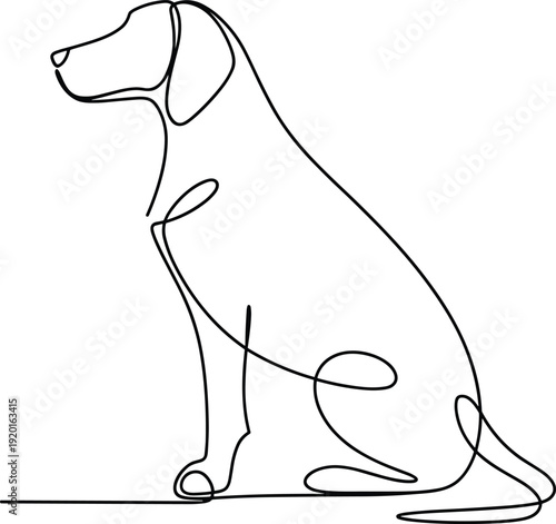 Single line of a sitting dog with a long snout and floppy ears animal one line continuous line