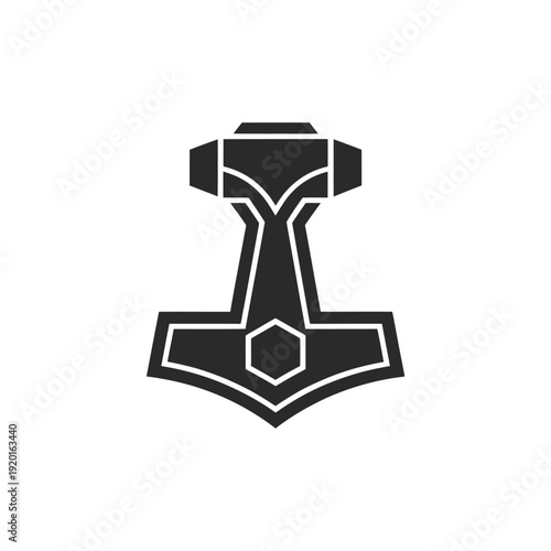 A simple black silhouette of a classic norse mythological hammer