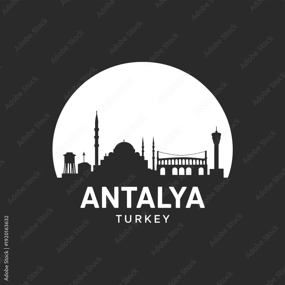 Fototapeta premium Antalya turkey skyline silhouette with a full moon background