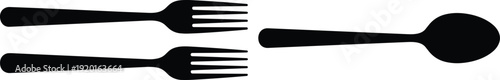Fork and Spoon Silhouette Icons Isolated on White Background, Minimalist Cutlery Set Symbol for Restaurant, Kitchen, Dining, Food and Catering Design Projects