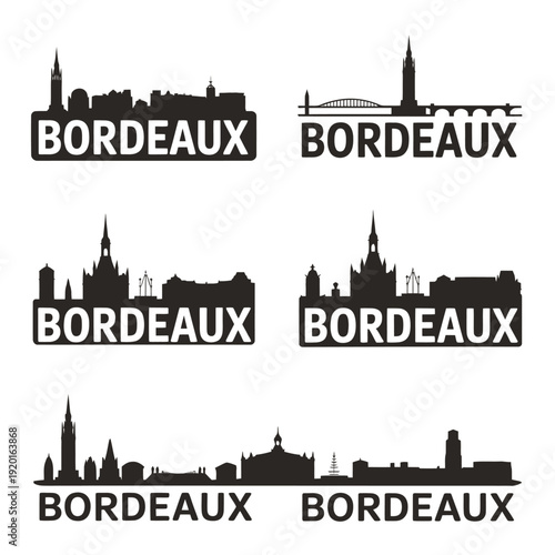Bordeaux skyline silhouettes with repeated city name typography design