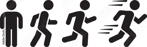 Running and walking people icons. Man stands, walk and run illustration. People symbol. Run, walk, stand. Vector illustration