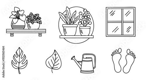 Versatile Vector Line Art Icon Collection Featuring Nature, Home, and Gardening Elements for Creative Design Projects