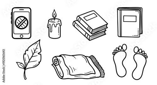 A Hand-Drawn Doodle Vector Icon Set for Digital Detox, Mindfulness, and Relaxation Activities