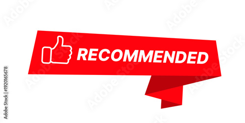 Recommended thumbs up symbol representing quality, trust and premium service, stylish approval icon for marketing, branding, promotions and great deal banners, isolated on white background. Vector