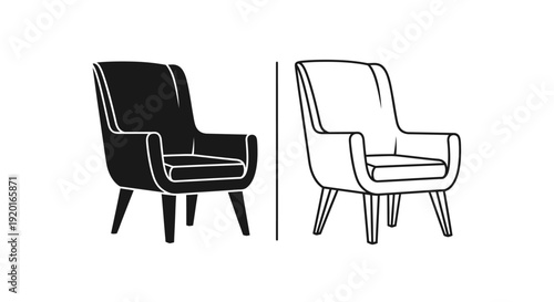 Two modern armchairs in minimalist style, black and white, side by side, vector illustration Vector