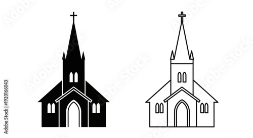 Church architecture icon set, religious building symbols, faith and worship illustrations Vector
