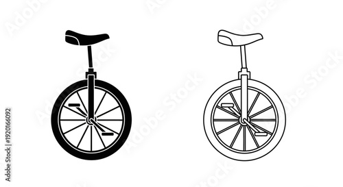 Vintage unicycle bicycle illustration set, retro bike design, monochrome art Vector