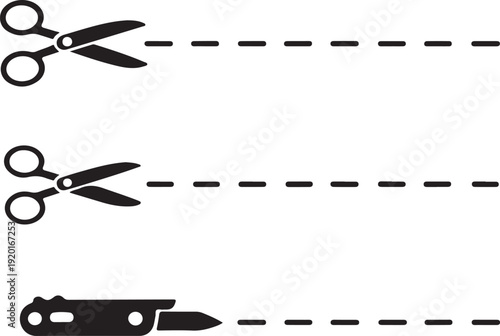 Set hair cut scissor icon. Scissors vector design element or logo template. Black and white silhouette isolated.