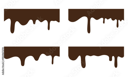 Melted chocolate seamless texture. Chocolate liquid flowing on a white background. A collection of chocolates on a white background.