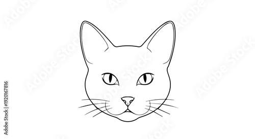 Cat face outline icon collection. Includes feline head, whisker, ear, eye, nose, and mouth symbols for pet, veterinary, shelter, and animal care design. Created in minimal line style with black