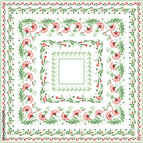 Vector floral seamless border patterns from hand painted red carnation flowers. 6 pattern brushes in the brush palette