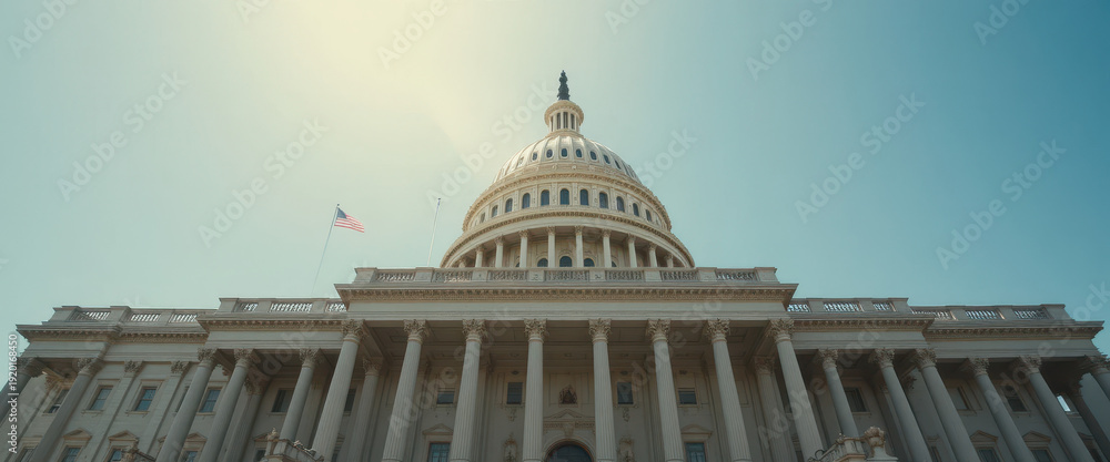 Fototapeta premium Illuminating historic capitol building washington d.C. Architectural marvel daylight low angle view government significance