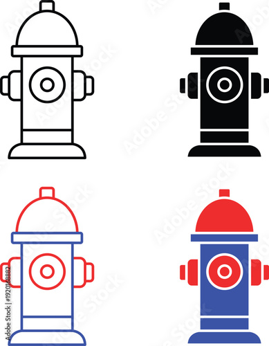 Professional fire hydrant safety equipment illustrations for emergency water supply and urban protection Vector Silhouette, Pictogram and Line Icon Set.eps