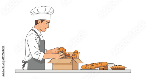 Baker Preparing Fresh Bread in Bakery Illustration