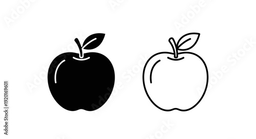 Black and white apple illustration, vector design, minimalist fruit artwork Vector