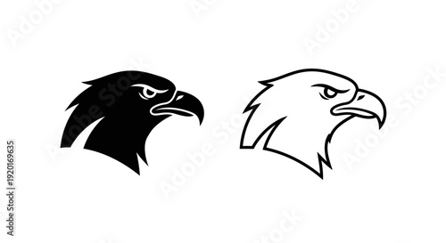 Black and white eagle head logos, vector illustration of bird of prey heads Vector