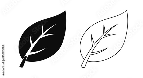 Black and white leaf illustration, minimalist leaf design, simple leaf sketch Vector