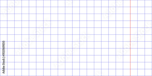 School notebook grid paper background with blue lines and red margin