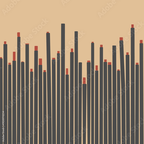A vertical bar chart displays fluctuating data with a beige background.