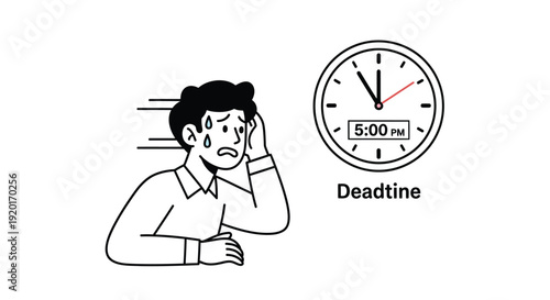 Stressed Employee Facing Deadline Clock Illustration
