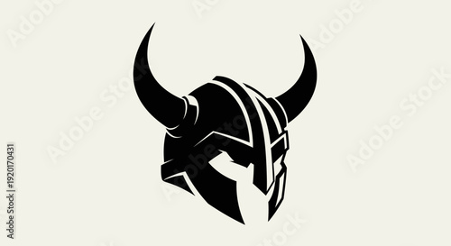 A black stylized Viking helmet with prominent horns, depicted as a graphic icon or emblem on a light background.