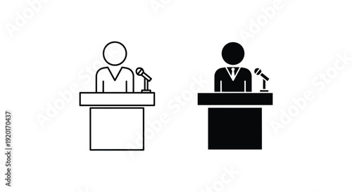Speaker at a podium vector illustration for public speaking and presentation events, representing communication and leadership design graphic