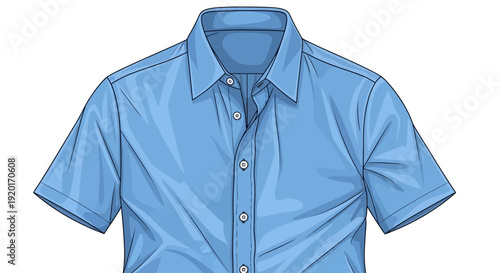 A close-up illustration of a light blue short-sleeved button-up collared shirt.