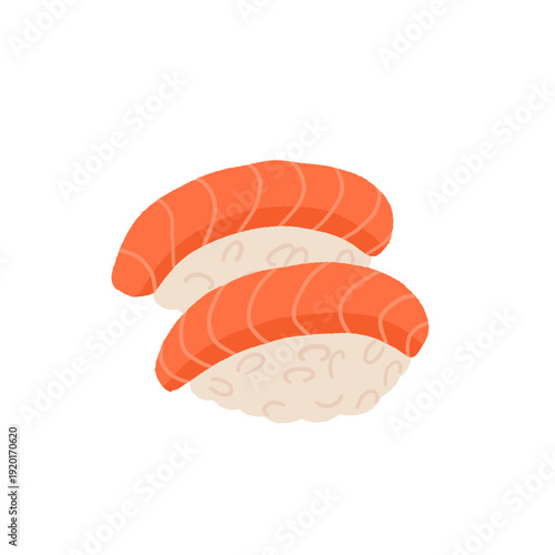 Japanese sushi nigiri. Sushi with salmon. Asian cuisine flat hand drawn illustration.