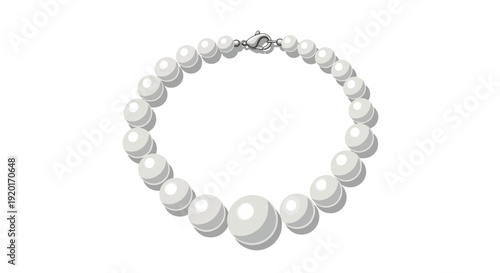 A beautiful white pearl necklace with a clasp, displayed against a white background.