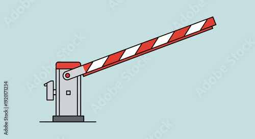Illustration of a barrier arm in an open position at a secure entrance viewed from the side in a controlled environment